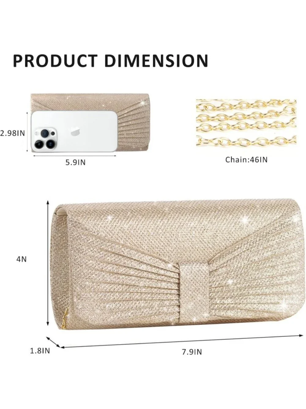 👜 Women's Gold Wedding Bag Sparkling Party Handbag with Detachable Chain Purses